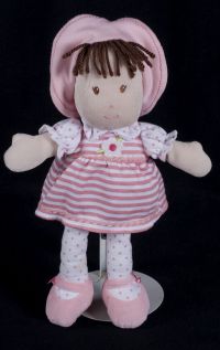 Carters Prestige Girl Doll Pink White Stripe Brown Hair Plush Lovey